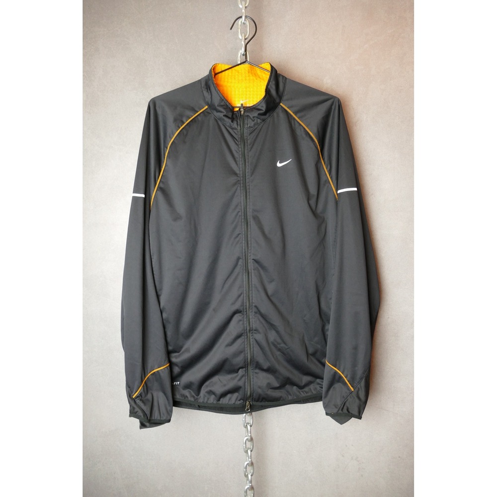 Nike Dri Fit Mens Full‎ Zip Jacket Black Orange Athletic Running Sportswear L